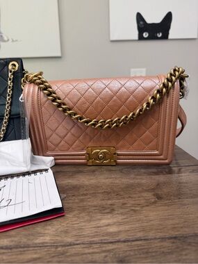 CHANEL Old Medium Boy Flap in Rose Beige Wrinkled Calfskin